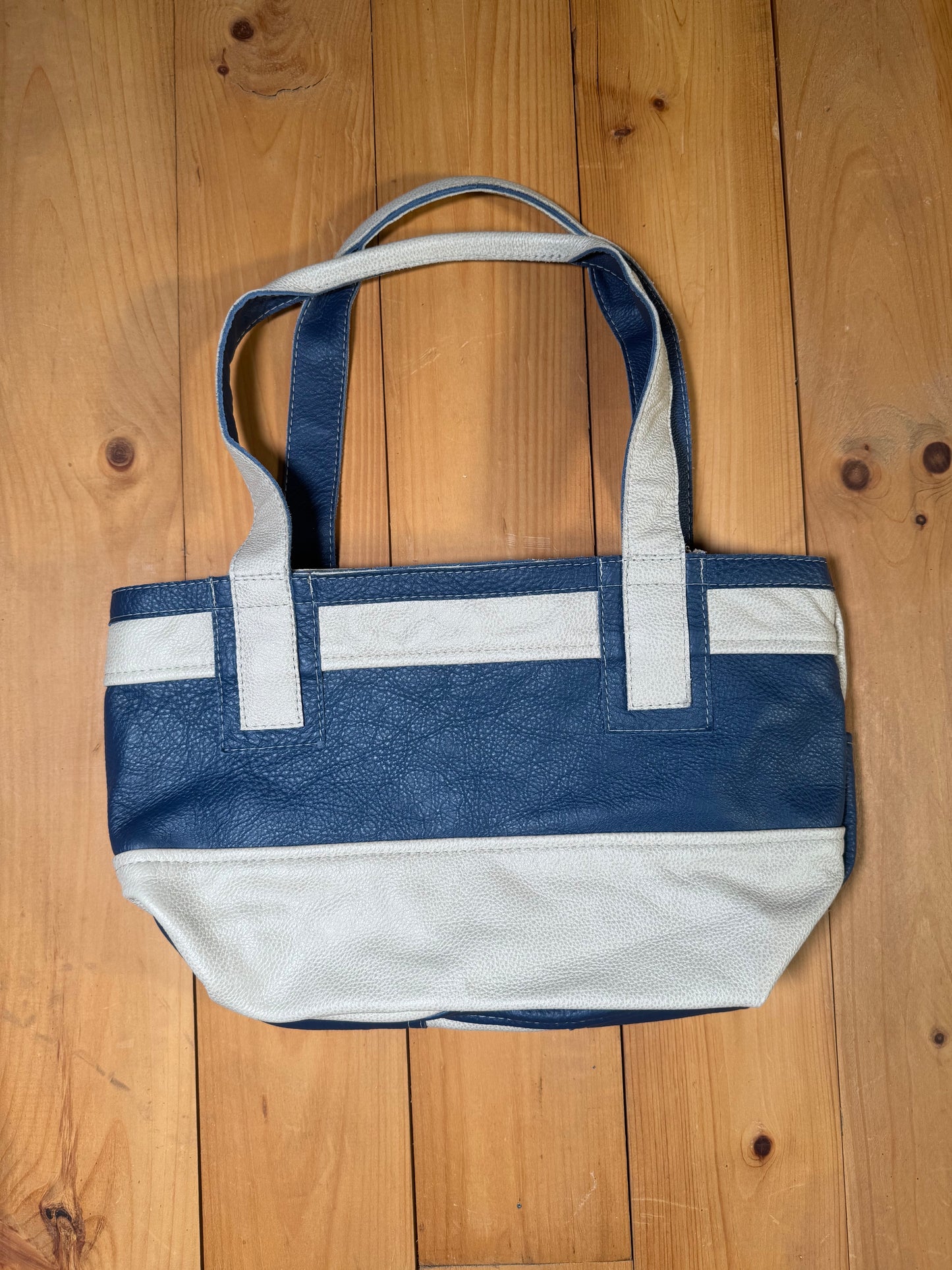 Fallston Bag - Cream & Cobalt Blue Leather