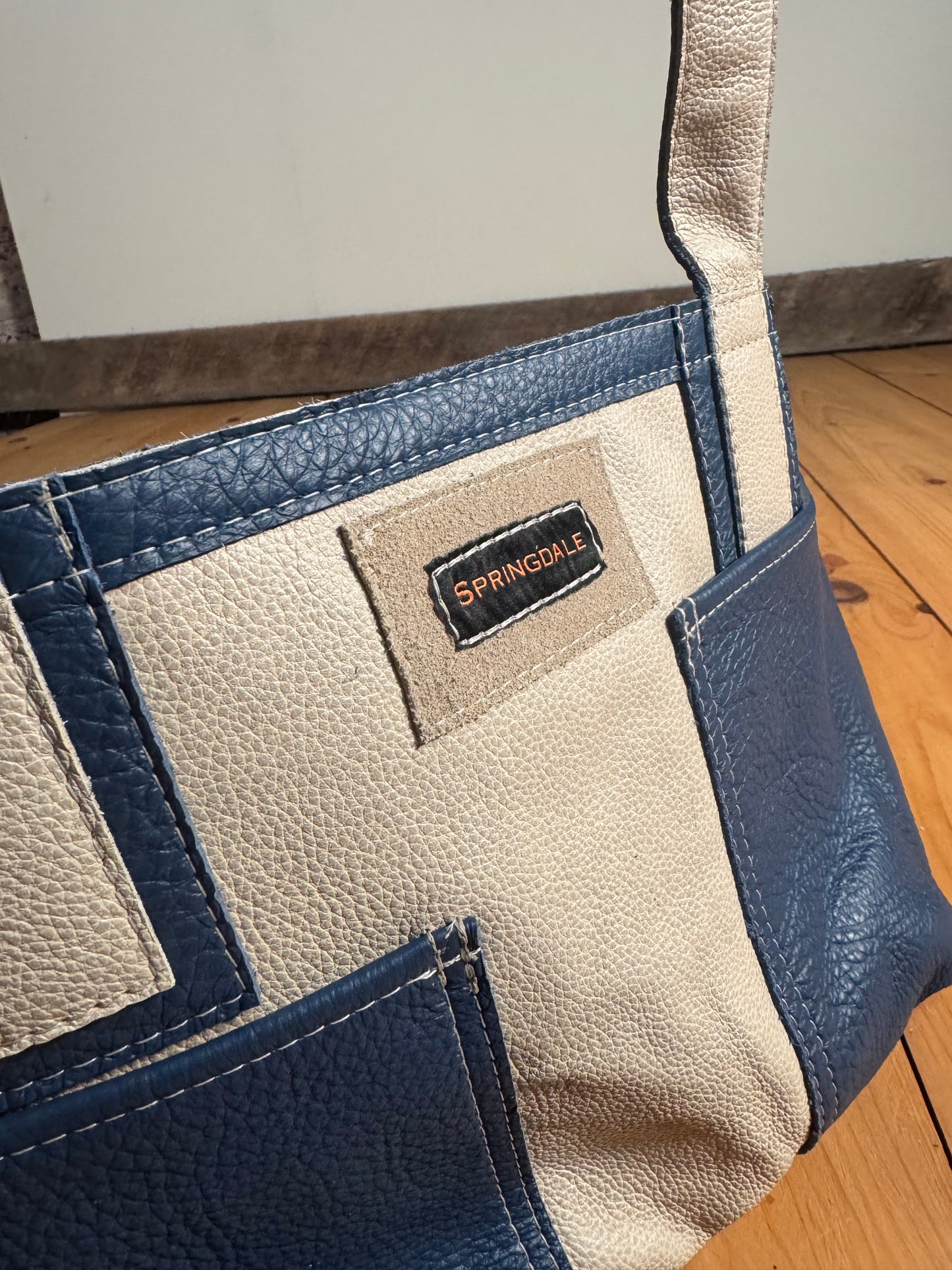 Fallston Bag - Cream & Cobalt Blue Leather